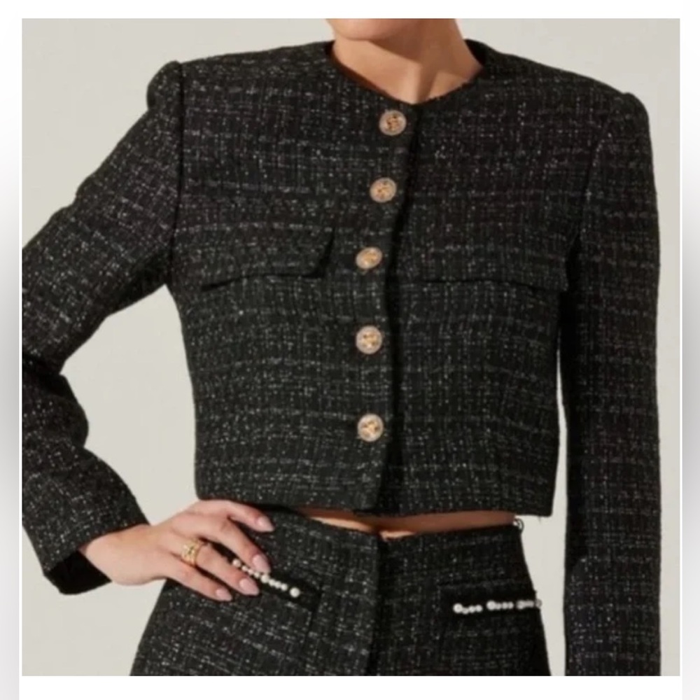 ASTR the Label Tweed Waist Skimming Jacket - M